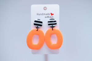 Boucles d'oreilles orange fluo puce rayures