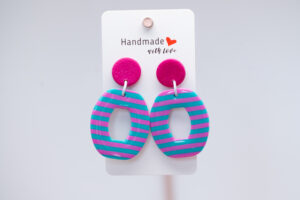 Boucles d'oreilles rayures rose et bleu