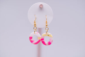 Boucles d'oreilles Enfant, rose et jaune fluo rond