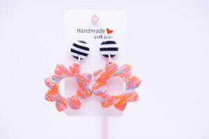 Boucles d'oreilles Fleurs Orange et rayures