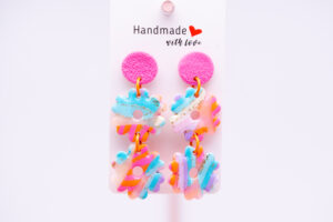 Boucles d'oreilles fleurie orange et bleu