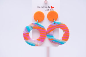 Boucles d'oreilles rondes bleues et orange