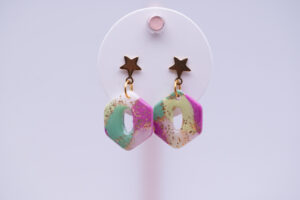 Boucles d'oreilles enfant losange rose vert